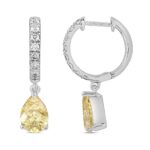 14K WHITE GOLD 2.00CT ROUND/YELLOW PEAR DIAMOND LADIES HOOP EARRINGS - Image 2
