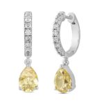 14K WHITE GOLD 2.00CT ROUND/YELLOW PEAR DIAMOND LADIES HOOP EARRINGS - Image 3