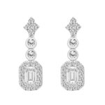 14K WHITE GOLD 2CT ROUND EMERALD DIAMOND LADIES LINEAR EARRINGS (CENTER STONE EMERALD DIAMOND 1CT )