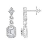 14K WHITE GOLD 2CT ROUND EMERALD DIAMOND LADIES LINEAR EARRINGS (CENTER STONE EMERALD DIAMOND 1CT ) - Image 3