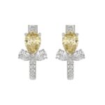 14K WHITE GOLD 3 1/4CT ROUND/YELLOW PEAR DIAMOND LADIES EARRINGS (YELLOW PEAR DIAMOND)