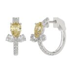 14K WHITE GOLD 3 1/4CT ROUND/YELLOW PEAR DIAMOND LADIES EARRINGS (YELLOW PEAR DIAMOND) - Image 2