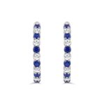 14K WHITE GOLD 3 3/8CT ROUND/ROUND BLUE SAPPHIRE DIAMOND LADIES HOOP EARRINGS - Image 3