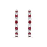 14K WHITE GOLD 3 3/8CT ROUND/RUBY ROUND DIAMOND LADIES HOOPS EARRING - Image 3