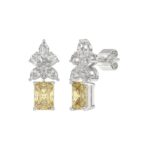 14K WHITE GOLD 3.00CT PEAR/MARQUISE/YELLOW RADIANT DIAMOND LADIES EARRING (CENTER STONE RADIANT DIAMOND 1CT) - Image 3