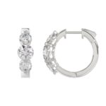 14K WHITE GOLD 3.00CT ROUND DIAMOND LADIES HOOPS EARRINGS - Image 2