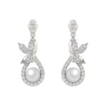 14K WHITE GOLD 3/4CT ROUND/MARQUISE/PEARL DIAMOND LADIES EARRINGS