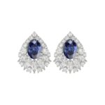 14K WHITE GOLD 4 3/4CT ROUND/MARQUISE/BLUE SAPPHIRE OVAL LADIES EARRING (BLUE SAPPHIRE OVAL DIAMOND 2 3/4CT)