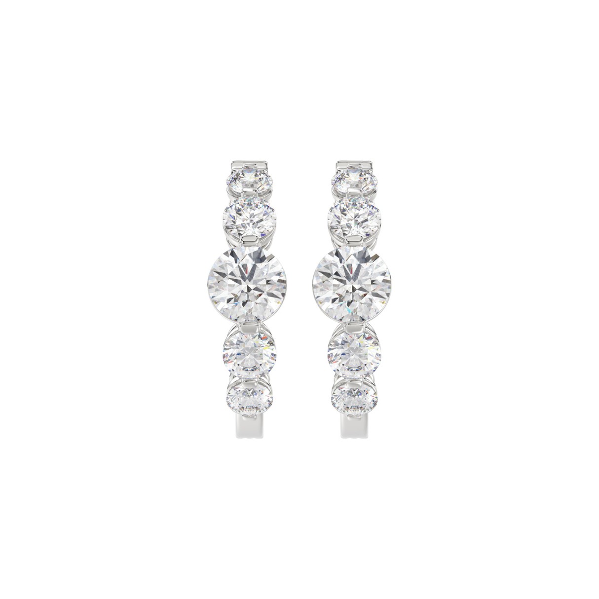14K WHITE GOLD 4.00CT ROUND DIAMOND LADIES HOOPS EARRINGS - Image 1
