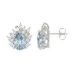 14K WHITE GOLD CRAFTED WITH 18K YELLOW GOLD BACK PLATE 1 1/4CT ROUND/BLUE PEAR/BAGUETTE DIAMOND LADIES EARRINGS - Image 2