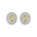 14K WHITE GOLD CRAFTED WITH 18K YELLOW GOLD BACK PLATE 1 3/4CT ROUND/YELLOW OVAL DIAMOND LADIES EARRINGS