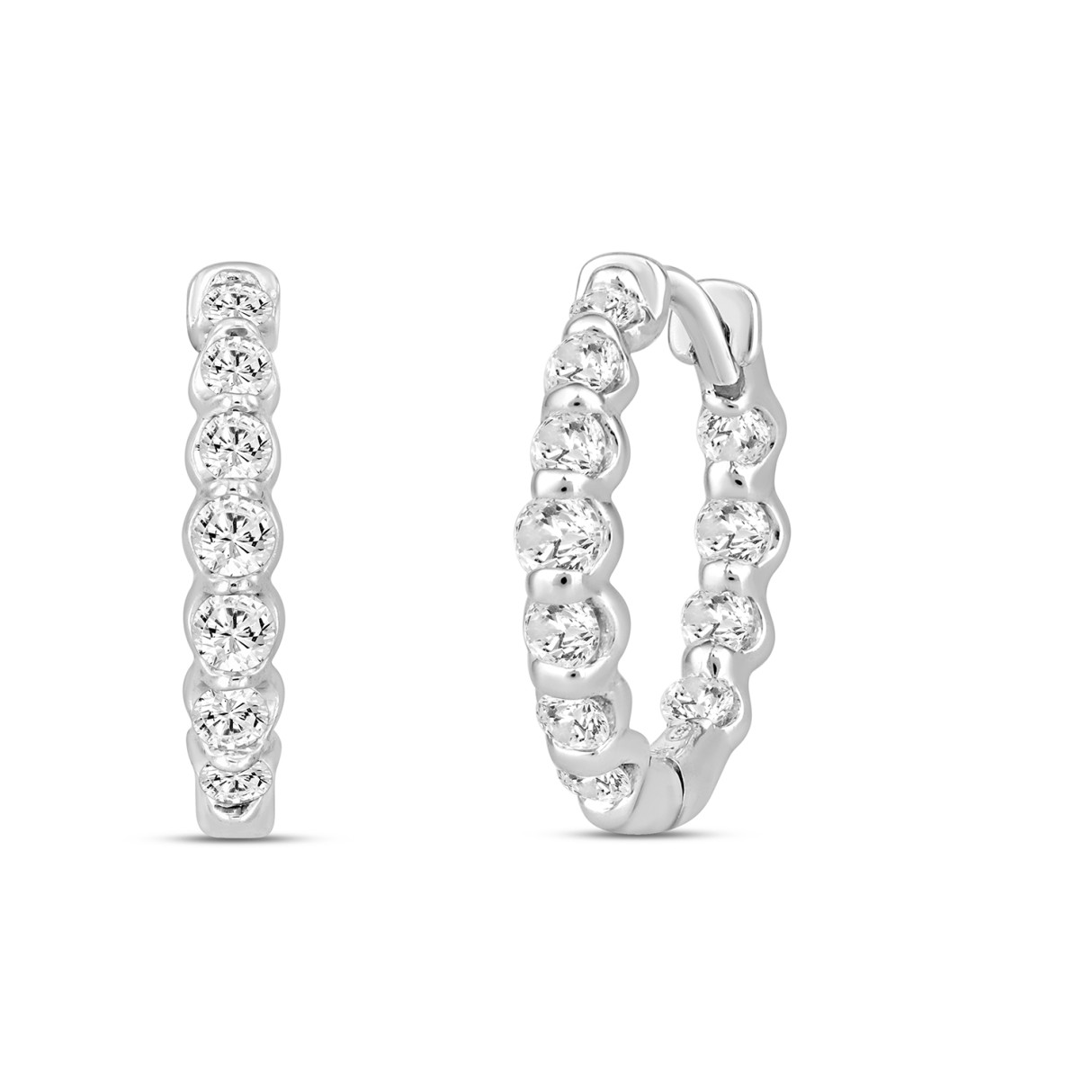 14K White Gold diamond inside-out hoop ladies earrings featuring round diamonds 3/4CT (Color F-G -Clarity VS1/VS2) - Image 1