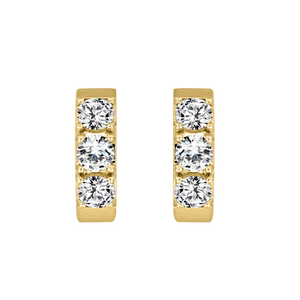 14K YELLOW GOLD 1 1/2CT ROUND DIAMOND LADIES HOOPS EARRINGS - Image 1