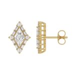14K YELLOW GOLD 1 1/3CT ROUND/BAGUETTE/KITE STEP CUT DIAMOND LADIES EARRINGS - Image 2