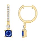 14K YELLOW GOLD 1 1/4CT ROUND DIAMOND LADIES EARRINGS (BLUE SAPPHIRE PRINCESS 2 STONE) - Image 2