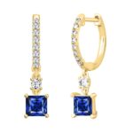 14K YELLOW GOLD 1 1/4CT ROUND DIAMOND LADIES EARRINGS (BLUE SAPPHIRE PRINCESS 2 STONE) - Image 3