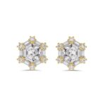 14K YELLOW GOLD 1 1/4CT ROUND/BAGUETTE/HEZAGON STEP CUT DIAMOND LADIES EARRINGS