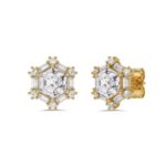 14K YELLOW GOLD 1 1/4CT ROUND/BAGUETTE/HEZAGON STEP CUT DIAMOND LADIES EARRINGS - Image 3