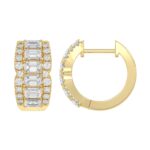 14K YELLOW GOLD 1 3/4CT ROUND/EMERALD DIAMOND HOOP EARRINGS - Image 2