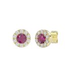14K YELLOW GOLD 1 3/4CT ROUND/RUBY DIAMOND LADIES EARRINGS (CENTER STONE ROUND RUBY DIAMOND 3/4CT) - Image 3