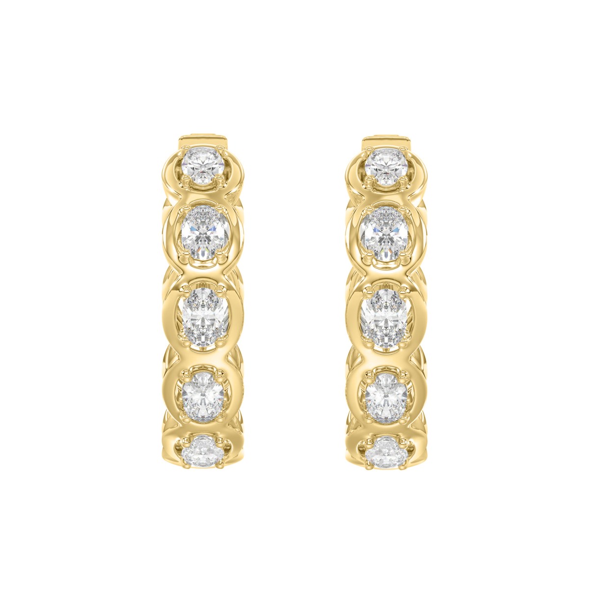 14K YELLOW GOLD 1.00CT OVAL DIAMOND HOOP EARRINGS - Image 1