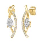14K YELLOW GOLD 1.00CT ROUND/PEAR DIAMOND LADIES EARRINGS - Image 3