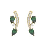 14K YELLOW GOLD 1.00CT ROUND/PEAR DIAMOND LADIES EARRINGS (PEAR EMERALD DIAMOND 7/8CT)