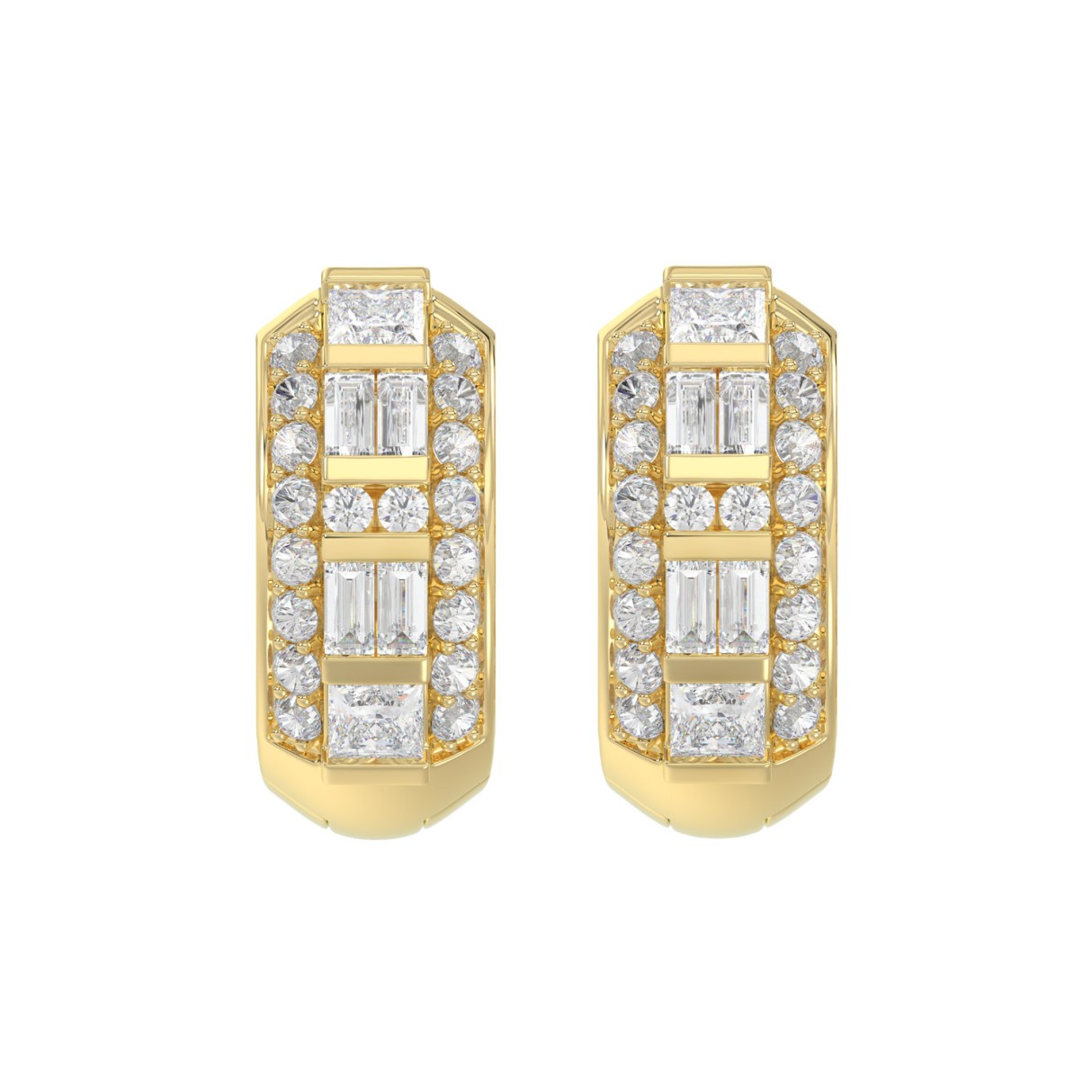 14K YELLOW GOLD 1.00CT ROUND/PRINCESS/BAGUETTE DIAMOND LADIES EARRINGS - Image 1