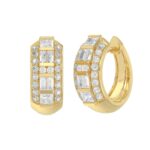 14K YELLOW GOLD 1.00CT ROUND/PRINCESS/BAGUETTE DIAMOND LADIES EARRINGS - Image 3