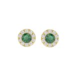 14K YELLOW GOLD 1/2CT ROUND/ROUND GREEN EMERALD DIAMOND LADIES EARRING