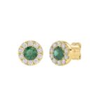 14K YELLOW GOLD 1/2CT ROUND/ROUND GREEN EMERALD DIAMOND LADIES EARRING - Image 3