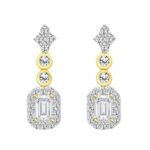 14K YELLOW GOLD 2CT ROUND EMERALD DIAMOND LADIES LINEAR EARRINGS (CENTER STONE EMERALD DIAMOND 1CT )