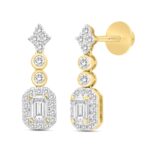 14K YELLOW GOLD 2CT ROUND EMERALD DIAMOND LADIES LINEAR EARRINGS (CENTER STONE EMERALD DIAMOND 1CT ) - Image 2