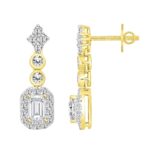 14K YELLOW GOLD 2CT ROUND EMERALD DIAMOND LADIES LINEAR EARRINGS (CENTER STONE EMERALD DIAMOND 1CT ) - Image 3