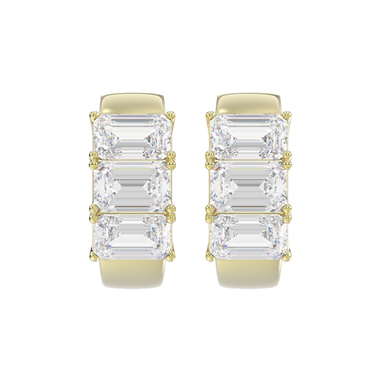 14K YELLOW GOLD 3.00CT EMERALD DIAMOND HOOPS EARRING - Image 1