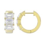 14K YELLOW GOLD 3.00CT EMERALD DIAMOND HOOPS EARRING - Image 2