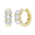 14K YELLOW GOLD 3.00CT OVAL DIAMOND LADIES HOOP EARRINGS - Image 3
