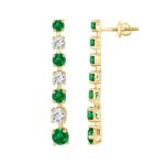 14K YELLOW GOLD 3.00CT ROUND DIAMOND LADIES EARRINGS (GREEN EMERALD ROUND 2 1/5CT) - Image 2