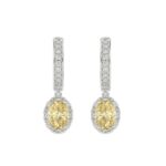 1K WHITE GOLD 2 3/4CT ROUND/YELLOW OVAL DIAMOND LADIES EARRINGS