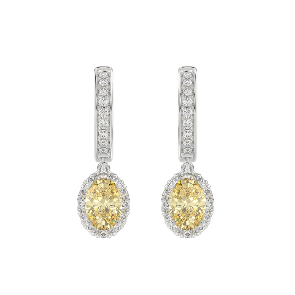 1K WHITE GOLD 2 3/4CT ROUND/YELLOW OVAL DIAMOND LADIES EARRINGS - Image 1