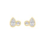 3/4CT Yellow Gold 10K Collection Linked Hearts Two-Stone Diamond Stud Ladies Earrings Round & Pear Cut Diamond (Color F-G -Clarity VS1/VS2)