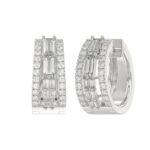 Classic 10K White Gold  Round & Baguette Lab Grown Diamond ladies Hoop Earrings 3/4CT (Color F-G -Clarity VS1/VS2)