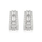 Classic 10K White Gold  Round & Baguette Lab Grown Diamond ladies Hoop Earrings 3/4CT (Color F-G -Clarity VS1/VS2) - Image 2