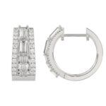Classic 10K White Gold  Round & Baguette Lab Grown Diamond ladies Hoop Earrings 3/4CT (Color F-G -Clarity VS1/VS2) - Image 3
