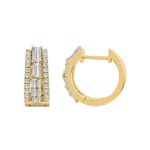 Classic 10K Yellow Gold  Round & Baguette Lab Grown Diamond ladies Hoop Earrings 1CT (Color F-G -Clarity VS1/VS2) - Image 2