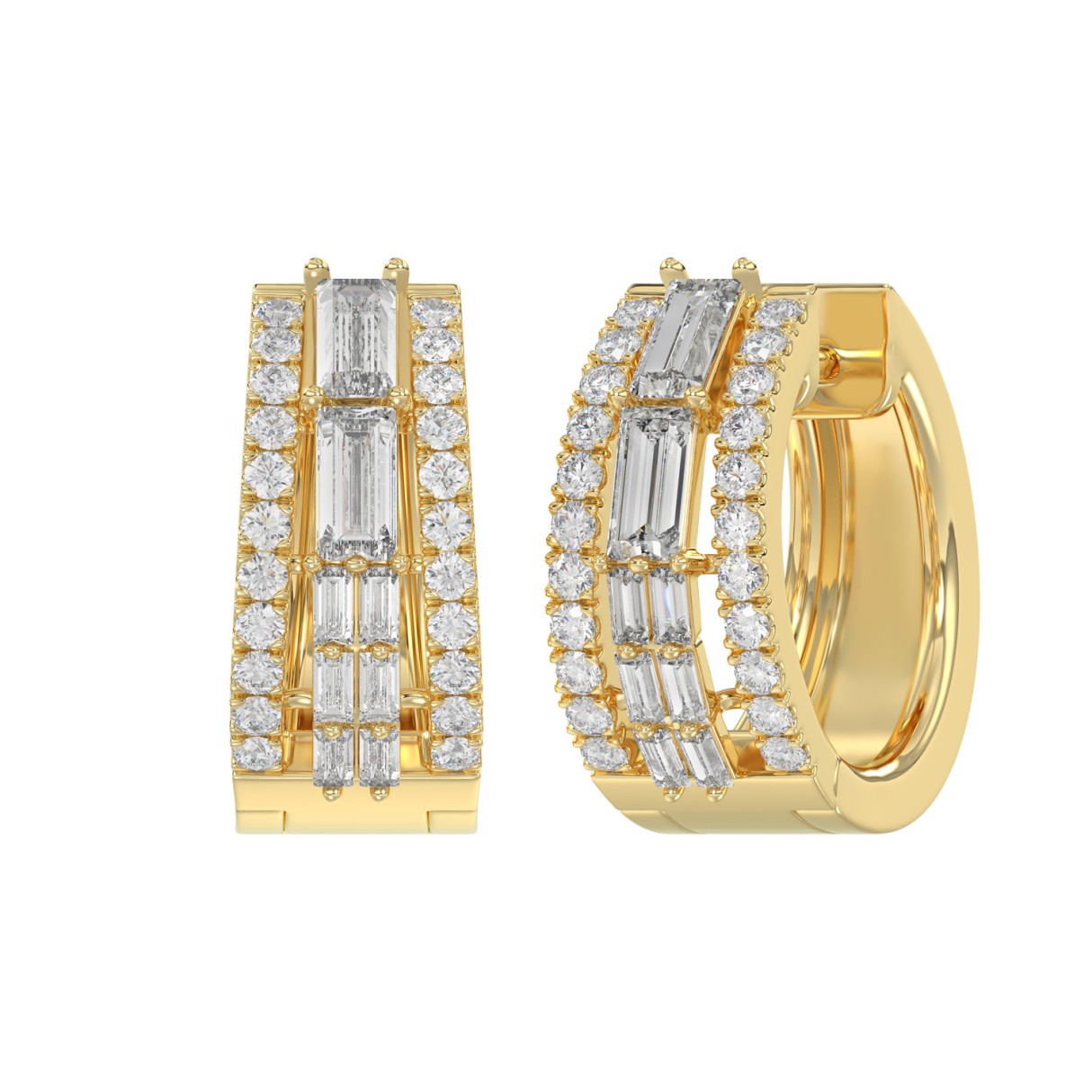 Classic 10K Yellow Gold Round & Baguette Lab Grown Diamond ladies Hoop Earrings 3/4CT (Color F-G -Clarity VS1/VS2) - Image 1