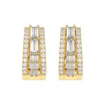 Classic 10K Yellow Gold  Round & Baguette Lab Grown Diamond ladies Hoop Earrings 3/4CT (Color F-G -Clarity VS1/VS2) - Image 2