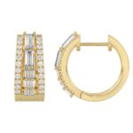 Classic 10K Yellow Gold  Round & Baguette Lab Grown Diamond ladies Hoop Earrings 3/4CT (Color F-G -Clarity VS1/VS2) - Image 3