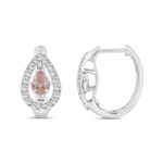 ETERNAL BLUSH COLLECTION 14K WHITE GOLD 1.00CT ROUND/ PINK PEAR DIAMOND LADIES HOOPS EARRING - Image 2