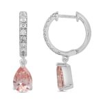 ETERNAL BLUSH COLLECTION 14K WHITE GOLD 2.00CT ROUND/PINK PEAR DIAMOND LADIES HOOPS EARRINGS - Image 2